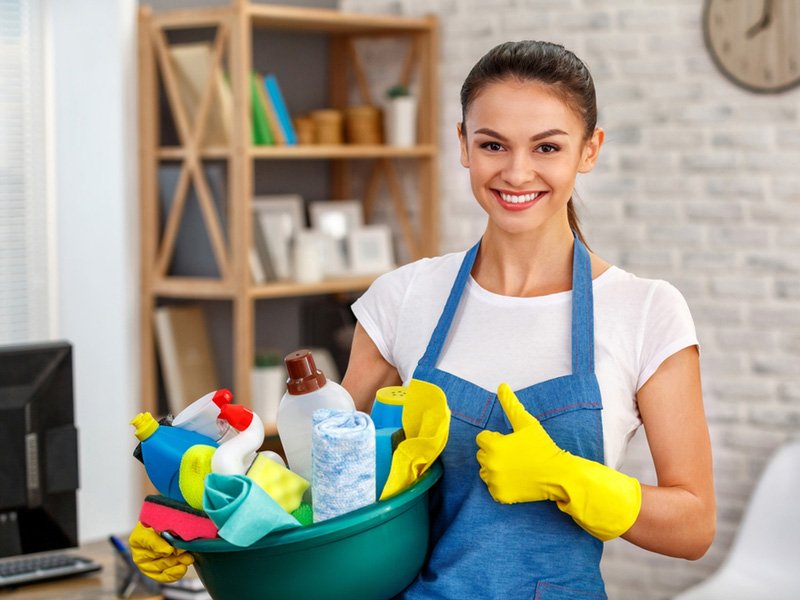 Cleaning team at work in a home
